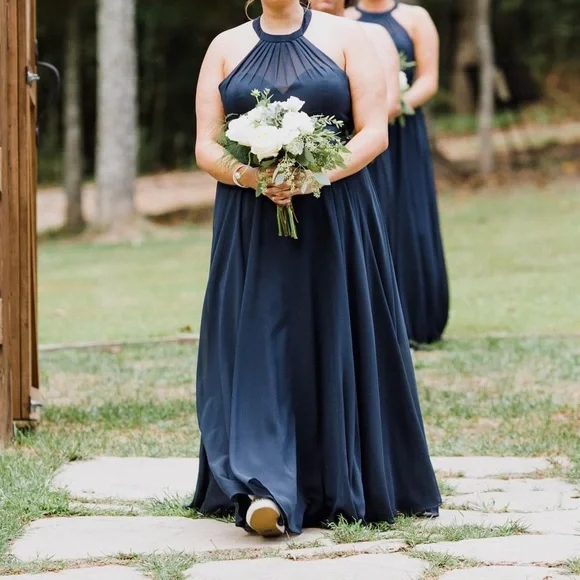 elegant mother of the bride short dresses Navy Blue Satin Bridesmaid Dress with Square Neck – loveangeldress